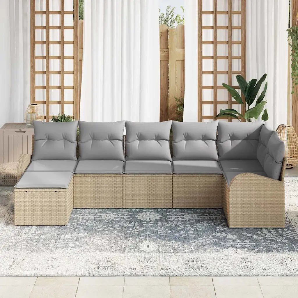 Set Divano da Giardino con cuscino 7 pcs Beige Poly Rattan 3346130
