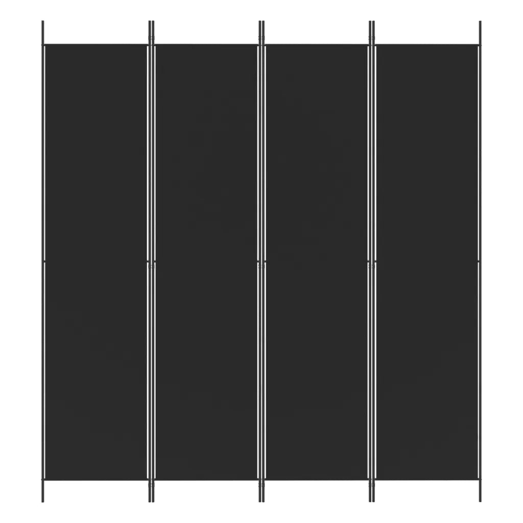Divisorio a 4 Pannelli Nero 200x220 cm in Tessuto 350201