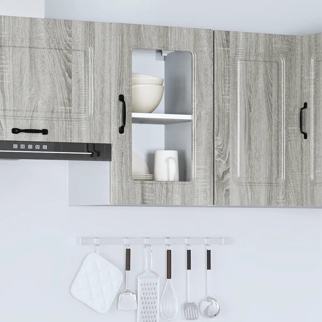 Pensile da Cucina con Porta in Vetro Kalmar Grigio Sonoma 853533