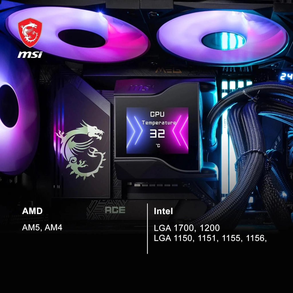 MPG CORELIQUID D240 CPU Liquid Cooler da 60 mm, 2 ventole ARGB da 120 mm, Tubazione anti-evaporazione, Raffreddamento GI - Compatibile con Socket AMD e Intel