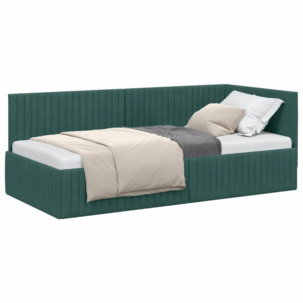 Cornice del letto ad angolo Verde Scuro 90 cm x 190 cm Velluto 42016258