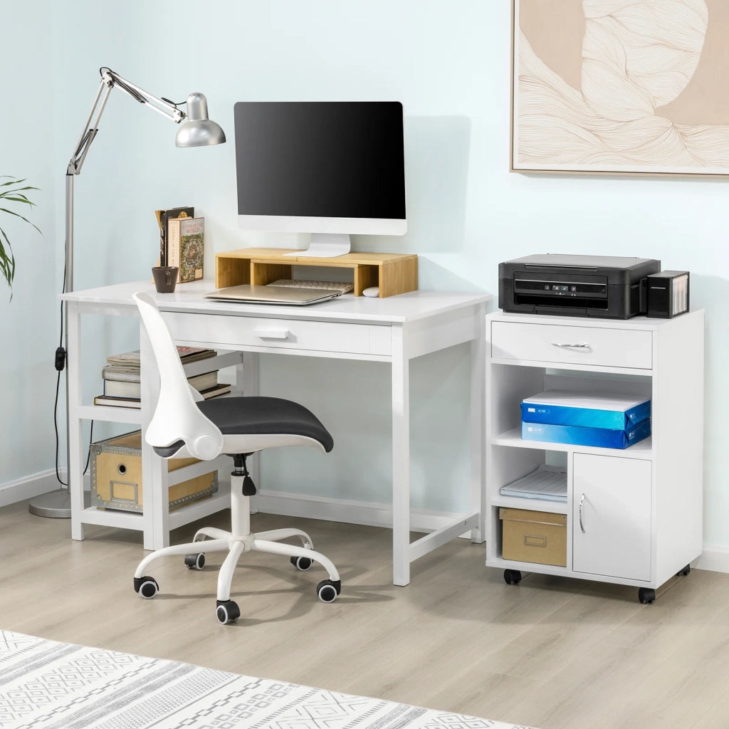 Tavolo stampante con cassetto e porta Carrello Tavolino da salotto Comodino Piccolo Comodino Bianco Comodini L50XP40xA75 cm FBT106-W