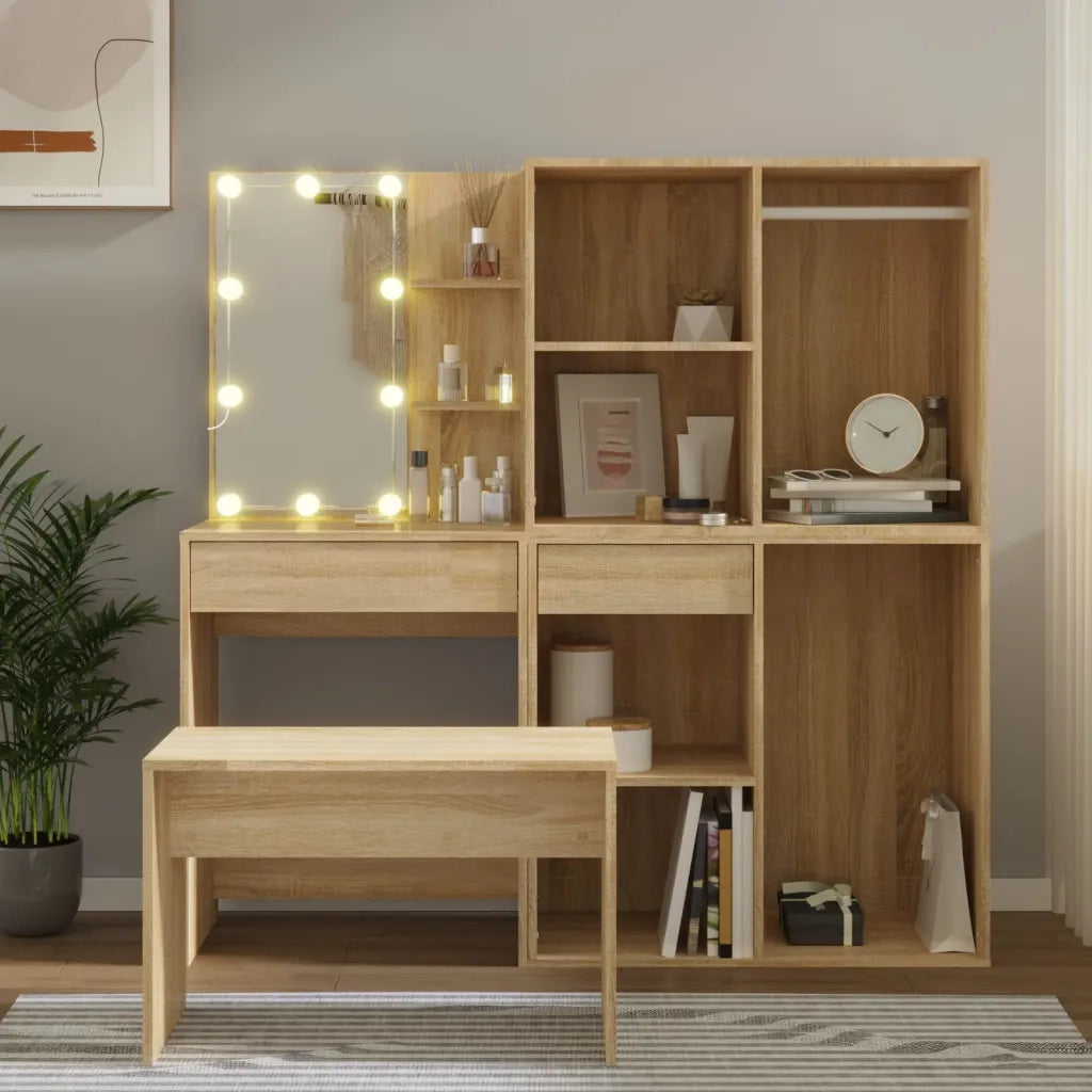 Set Tavolo da Toeletta con LED Rovere Sonoma Legno Multistrato 3114101