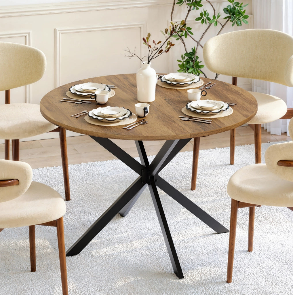 Tavolo rotondo 120 cm stile rustico con base a X in metallo