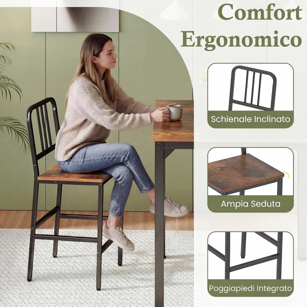 Set da Pranzo per 4 Persone, Set Cucina Bar 5 Pezzi con Superficie in Finto Marmo, Tavolo Quadrato in Legno e 4 Sgabelli Alti per Angolo Colazione e Sala da Pranzo (Caffè)