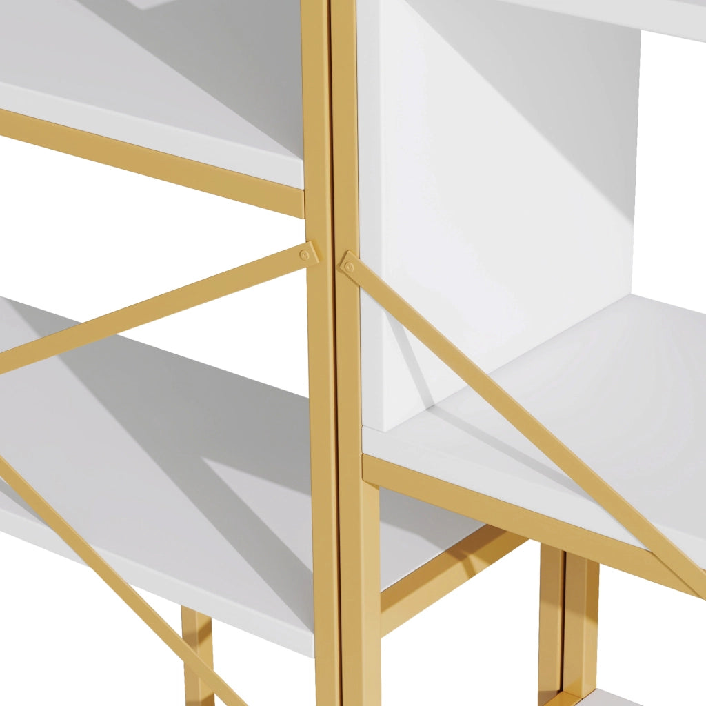 Libreria a ripiani aperti 160x29;5x180 cm in MDF e metallo; bianco e oro