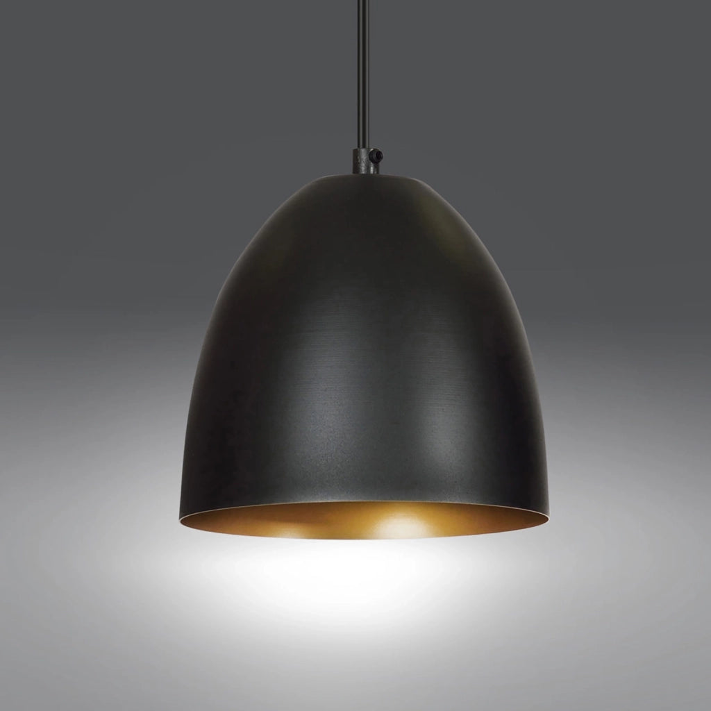 Sospensione 1 Luce Reartù In Acciaio Nero A Cupola Nero E Oro