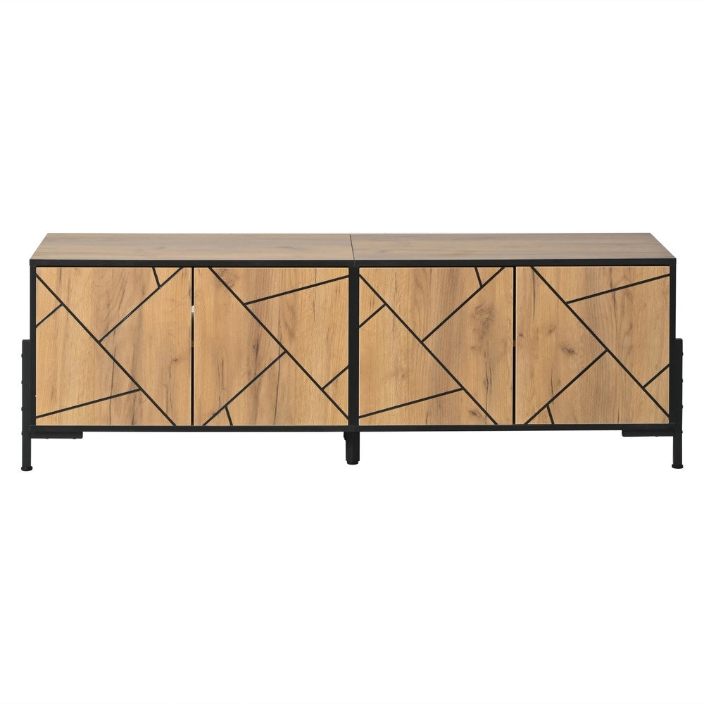 Mobile TV con 4 Ante ¨C Xylo ¨C Legno Naturale e Nero, 153x40x50 cm
