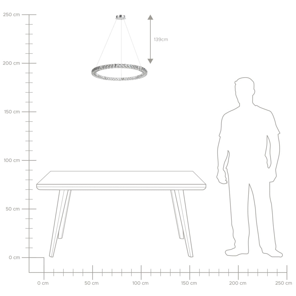Lampada a Sospensione Argento Cristallo Vetro Acciaio Luci LED Integrate Anello Forma Rotonda Appeso Illuminazione Glamour Moderna