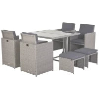 Set Mobili da Giardino Esterno Tavolo con 4 Sedie 4 Poggiapiedi 9pz Rattan Grigio