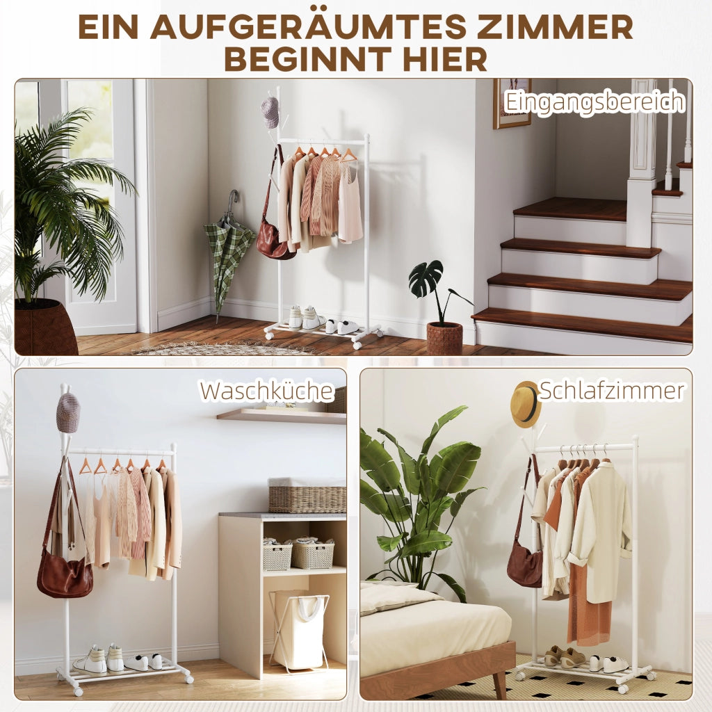 Appendiabiti mobile con ruote, stendibiancheria, scaffale scarpe ¨C zephmum ¨C bianco