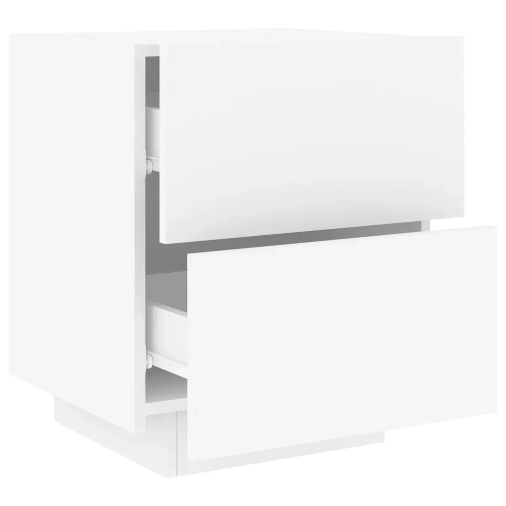 Comodino con Luci LED-Tavolino da notte Bianco in Legno Multistrato 819636
