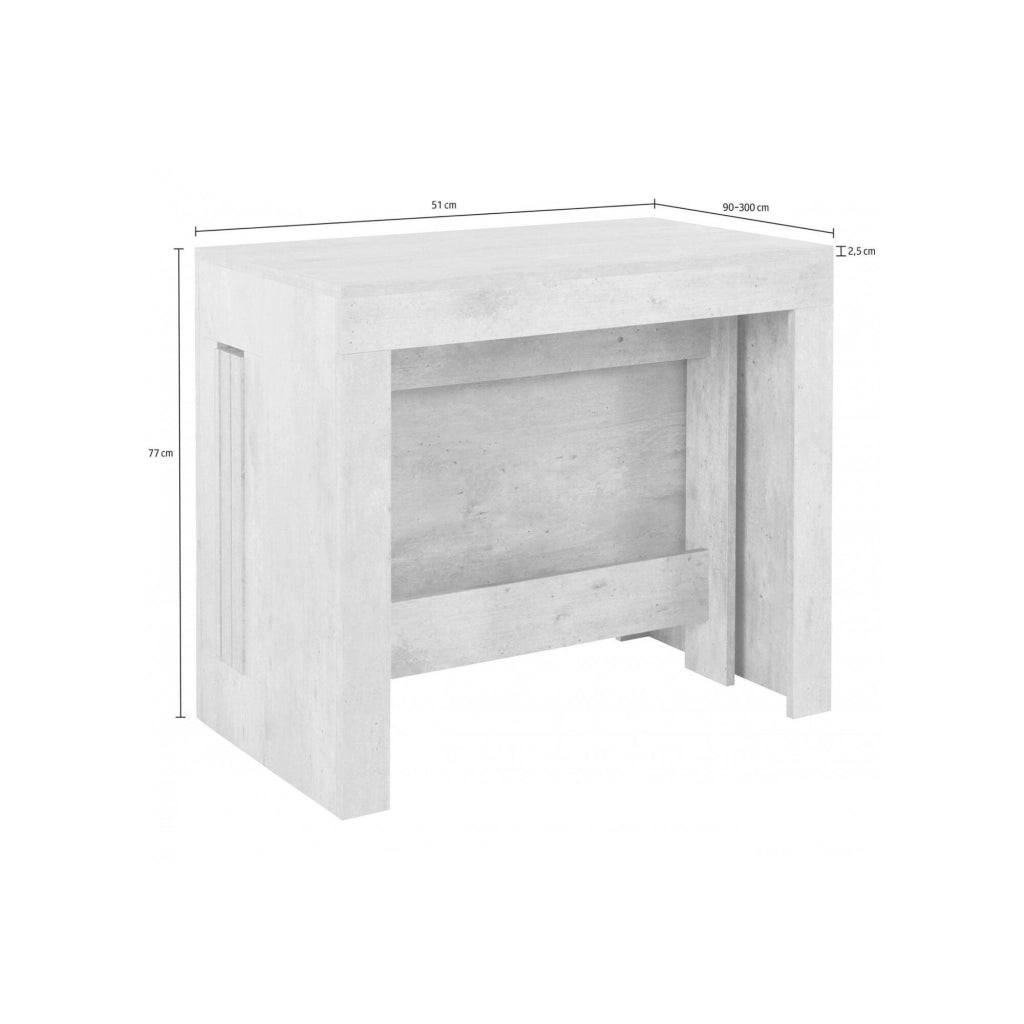 Anello, Consolle Allungabile 12 Posti Made in Italy, 300x90x77h cm Bianco Anticato