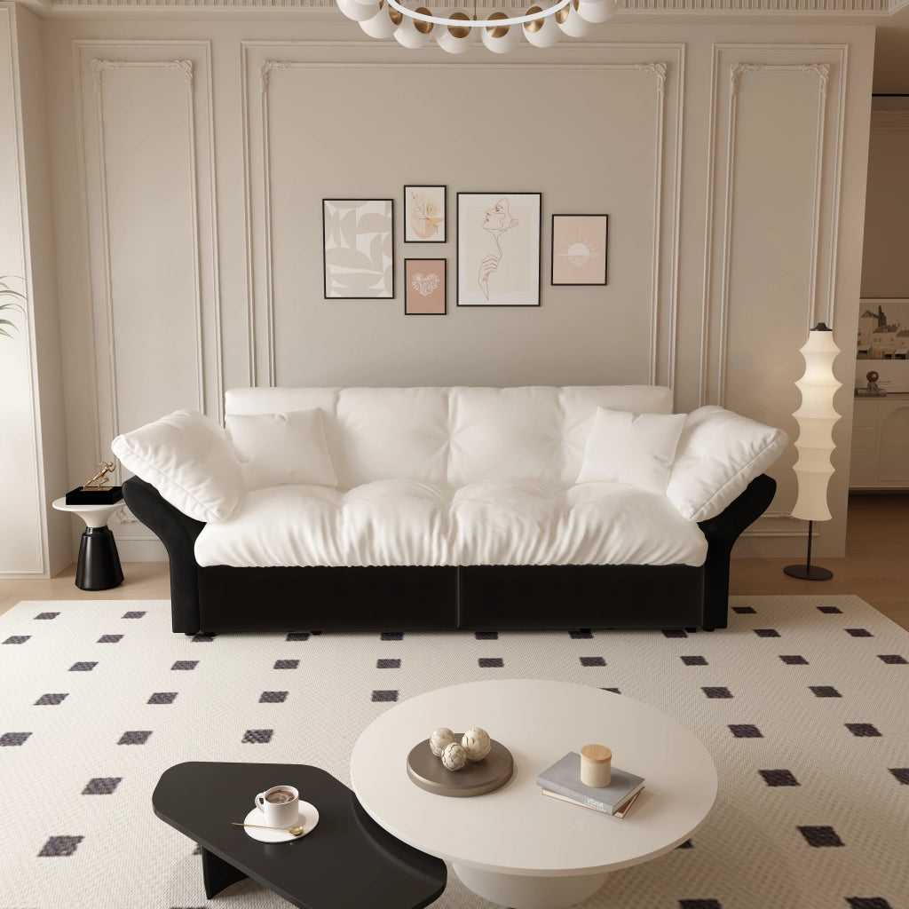 Divano letto convertibile 3 in 1 - con letto estraibile e 2 cuscini - in velluto beige