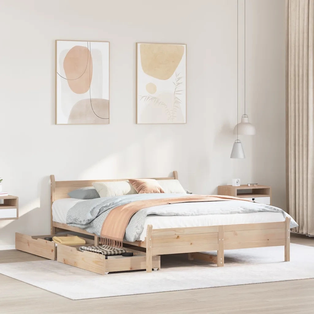Letto senza Materasso-Struttura Letto 140x190 cm in Legno Massello di Pino 598733
