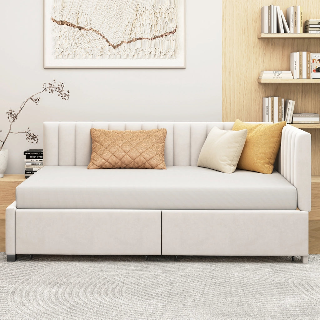 Letto imbottito divano letto in velluto beige 90x200 cm