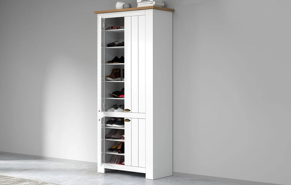 Scarpiera 4 Ante 84x42x200 cm Figo 4A Bianco Opaco/Rovere Wotan