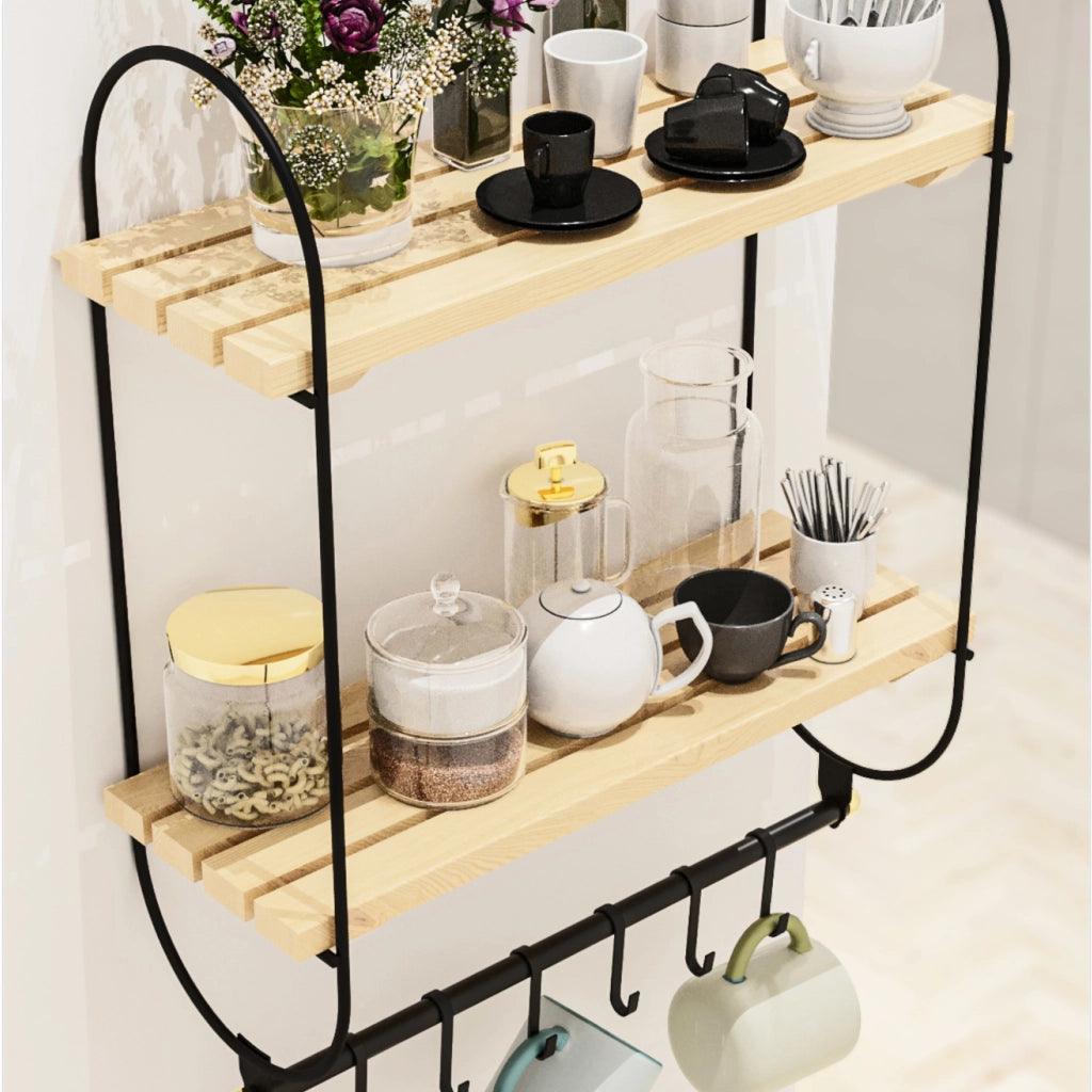 Scaffale da Parete Pielavesi a 2 Ripiani in Legno Portaoggetti per Cucina Bagno [en.casa]