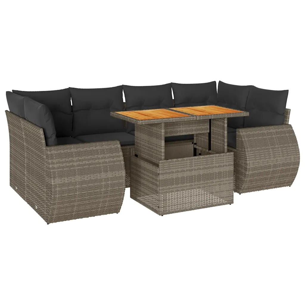 Set Divani da Giardino 7 pz con Cuscini Grigio in Polyrattan 3327231