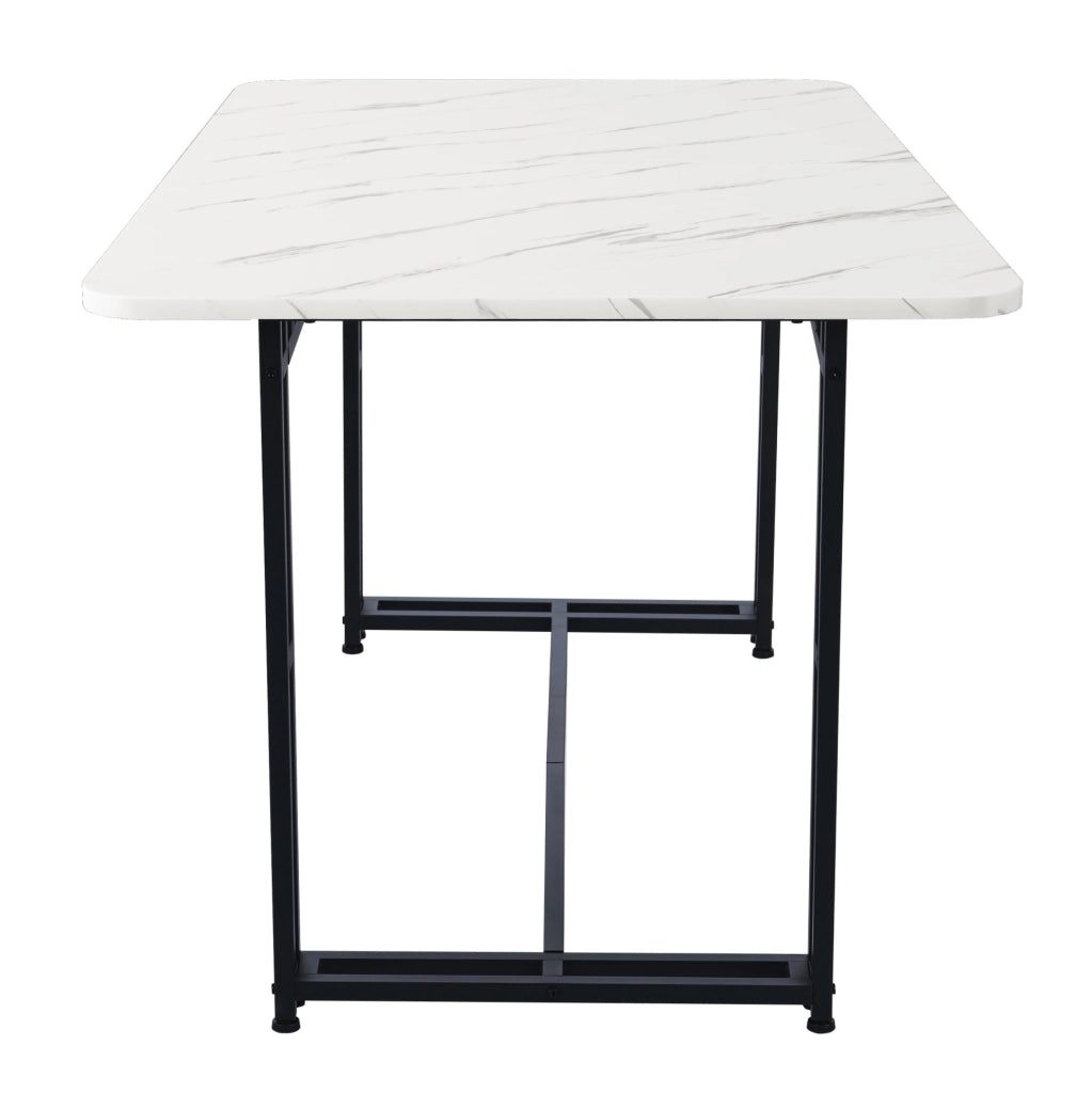 Tavolo da pranzo 120 cm moderno con gambe in metallo; MDF nero e bianco