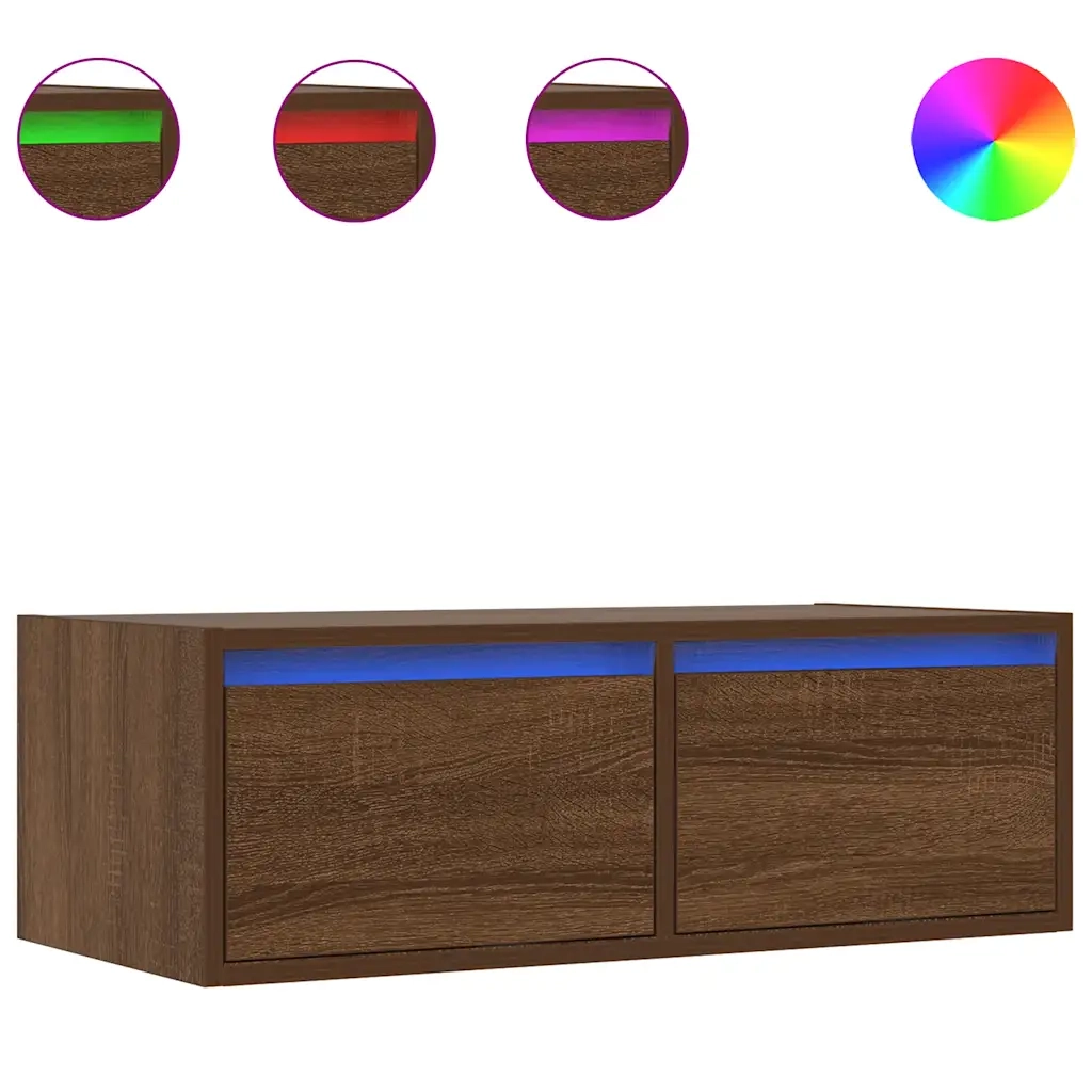 vidaXL Mobile Porta TV con Luci LED Rovere Marrone 75x35,5x25 cm