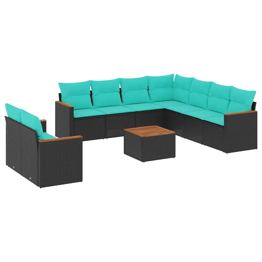 Set Divani da Giardino 10 pz con Cuscini Nero in Polyrattan 3226106