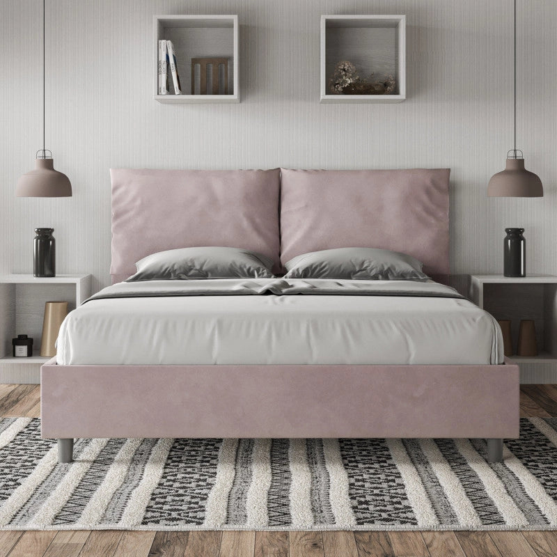 Letto imbottito Letto Matrimoniale alla Francese 150x190 cm Large - Senza rete,Glicine,Microfibra
