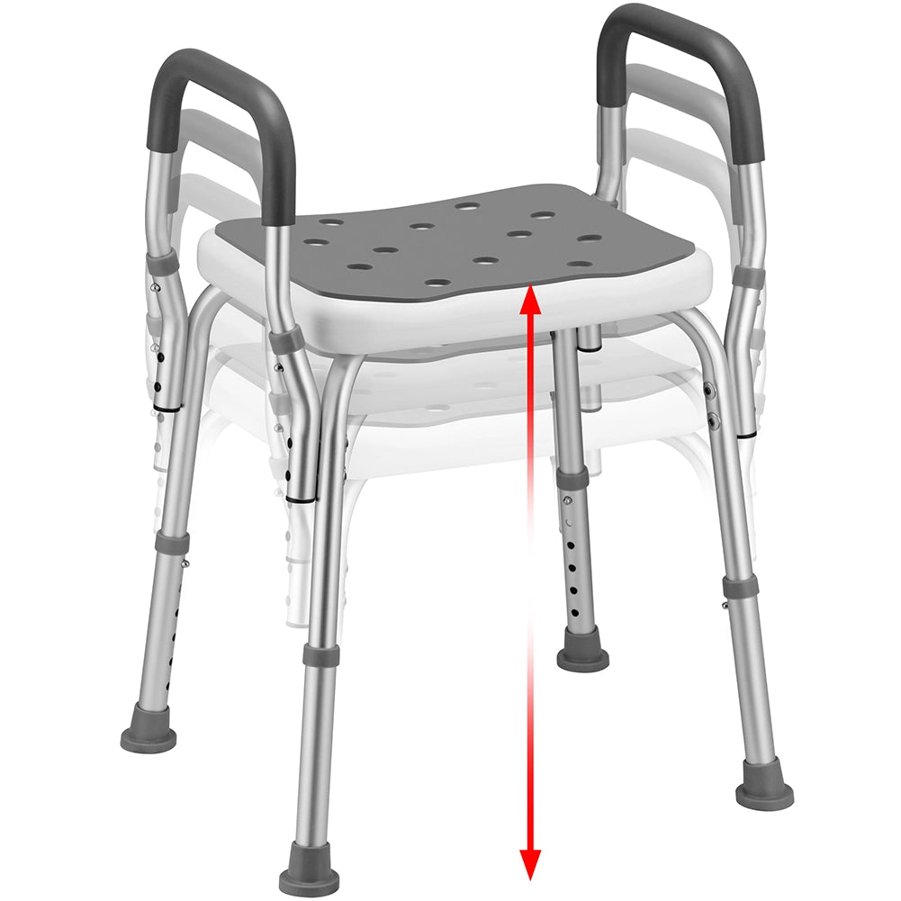 Sgabello da Doccia Regolabile 6 Altezze Antiscivolo 150kg Sedile Ergonomico