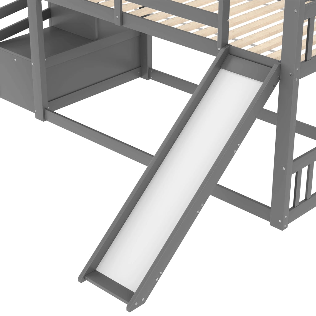 LETTO A CASTELLO CON SCALA E SCIVOLO 90x200 cm GRIGIO SENZA MATERASSO