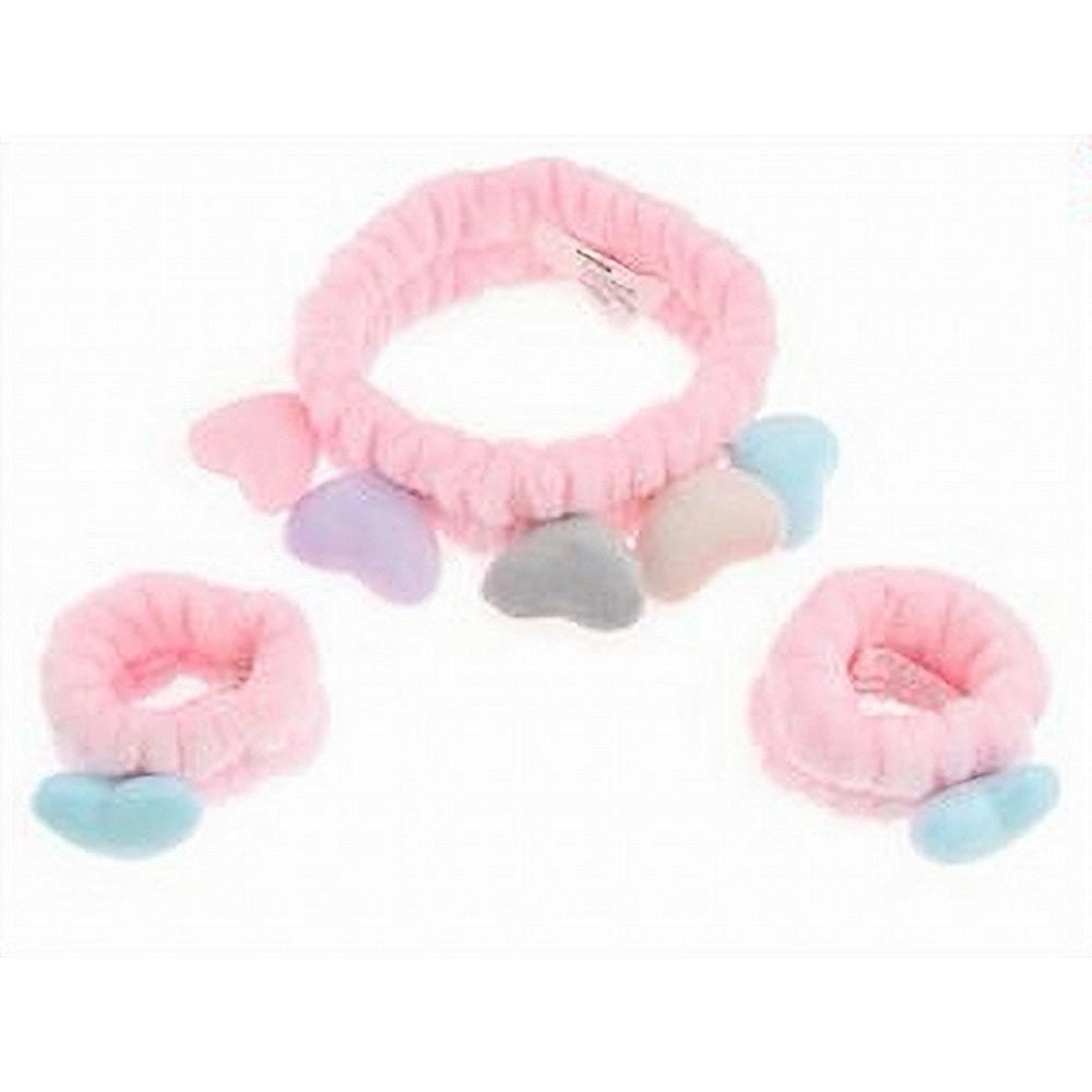 Trade Shop - Set 3pz Polsini Fascia Capelli Con Cuori Colorati Lavaggi Viso Trattamenti 10751 -