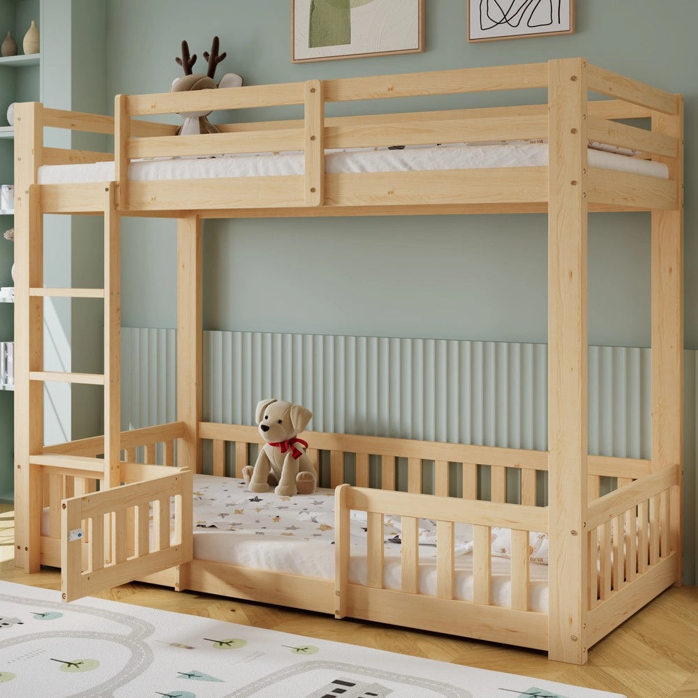 Letto a Castello in Legno di Pino con Scala e Protezione ¨C Xylo ¨C Naturale 90x200