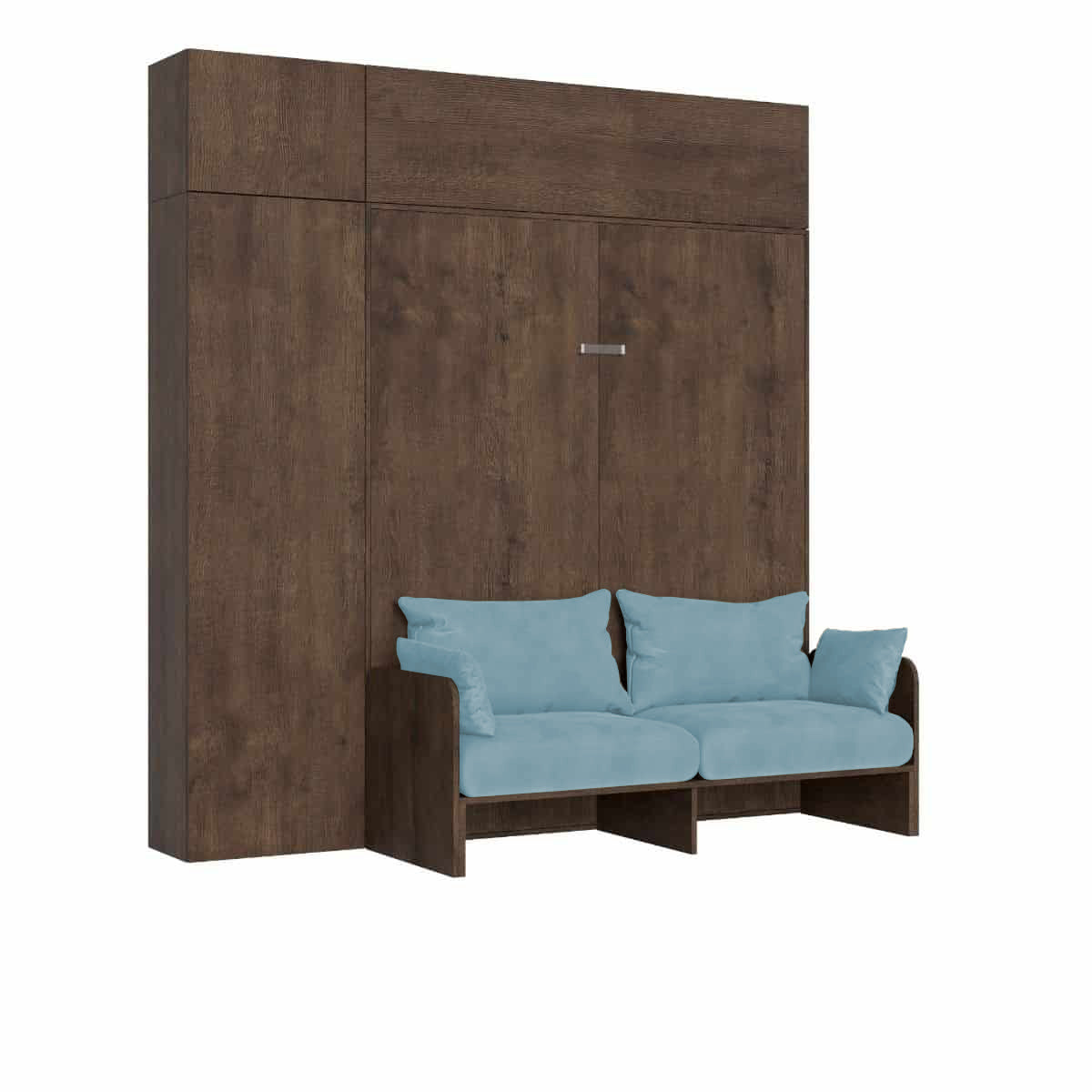 Letto Matrimoniale A Scomparsa 160 Kentaro Con Divano E Mobili Noce e Azzurro