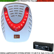 Sirena Allarme Lampeggiante a Led da Esterno Frequenza Nota A/B 1724/2475 Hz 115 dB Comando Caduta +/- 2 Segnali Stato Impianto Antifurto Con Batteria 12 V 2 Ah Alimentazione 12 Vcc Assorbimento 1,4 A