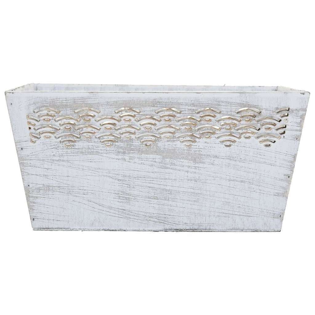 Set di 2 cesti in legno bianco 25x17x12h-20x12x9,5