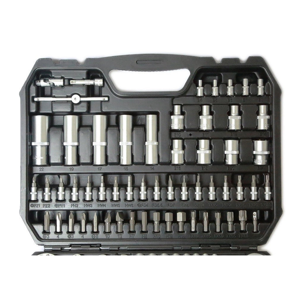 Trade Shop - Valigia Set Chiavi A Bussola 110 Pz 1/2" 1/4" Chiavi A Cricchetto Reversibili -