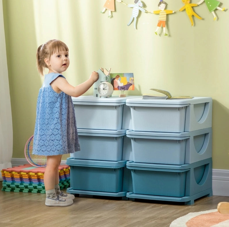 Cassettiera per bambini 75 x 37 x 56,5 cm in plastica blu, 6 cassetti
