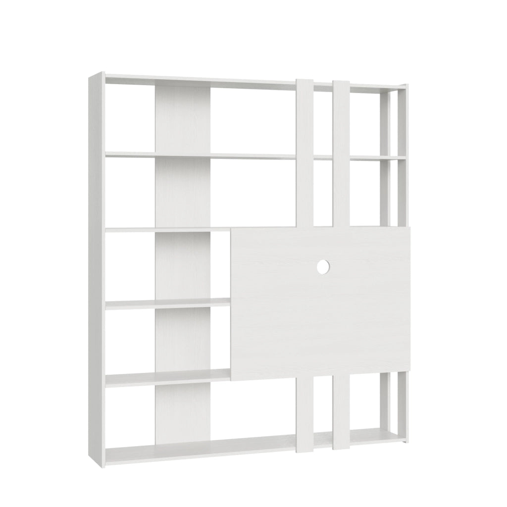 Libreria a giorno Kato M con pannello porta TV bianco frassino