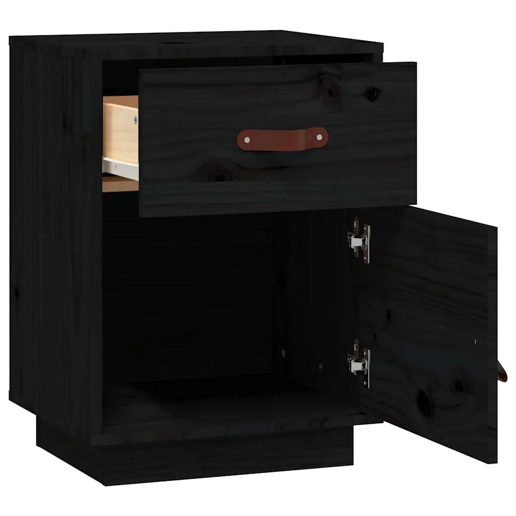 Comodini Neri 2 pz 40x34x55 cm in Legno Massello di Pino 818314
