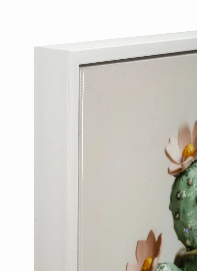 Stampa su Tela Laccata con Cornice Vasetto Cactus 40x2,8x40 cm in Pino e Tela e Plastica