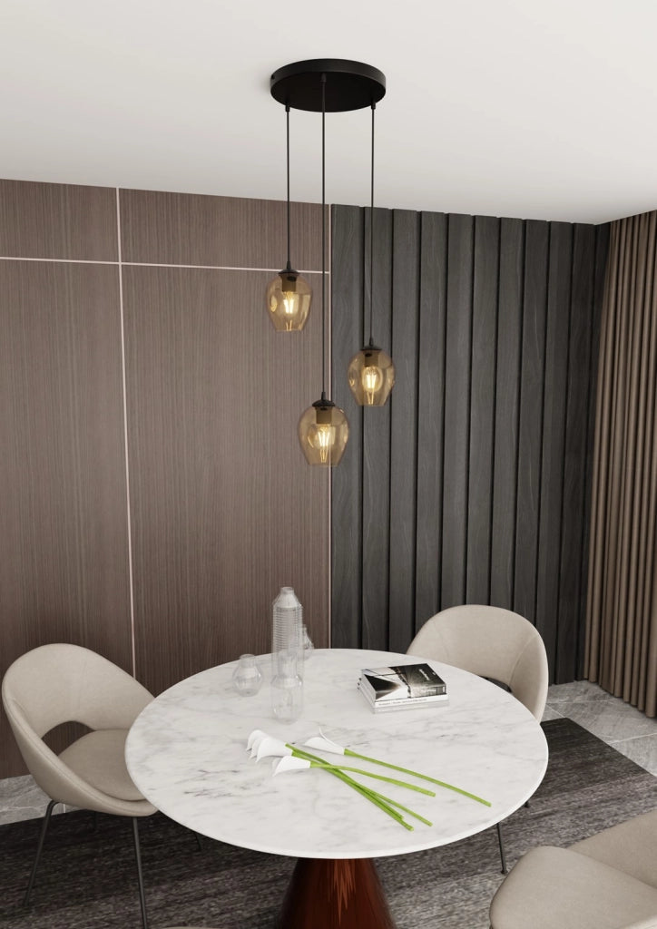 Lampadario Emibig Istar Premium 3xE27 vetro miele nero