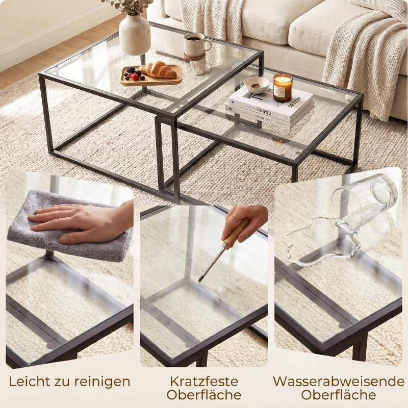 TAVOLINO DA CAFFÈ Set 2 unità 84.5x81.3x15 cm Vetro Nero