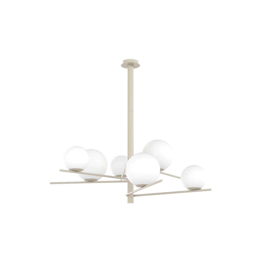 Lampadario Contemporaneo Boomerang Metallo Sabbia Vetro Bianco 6 Luci E27