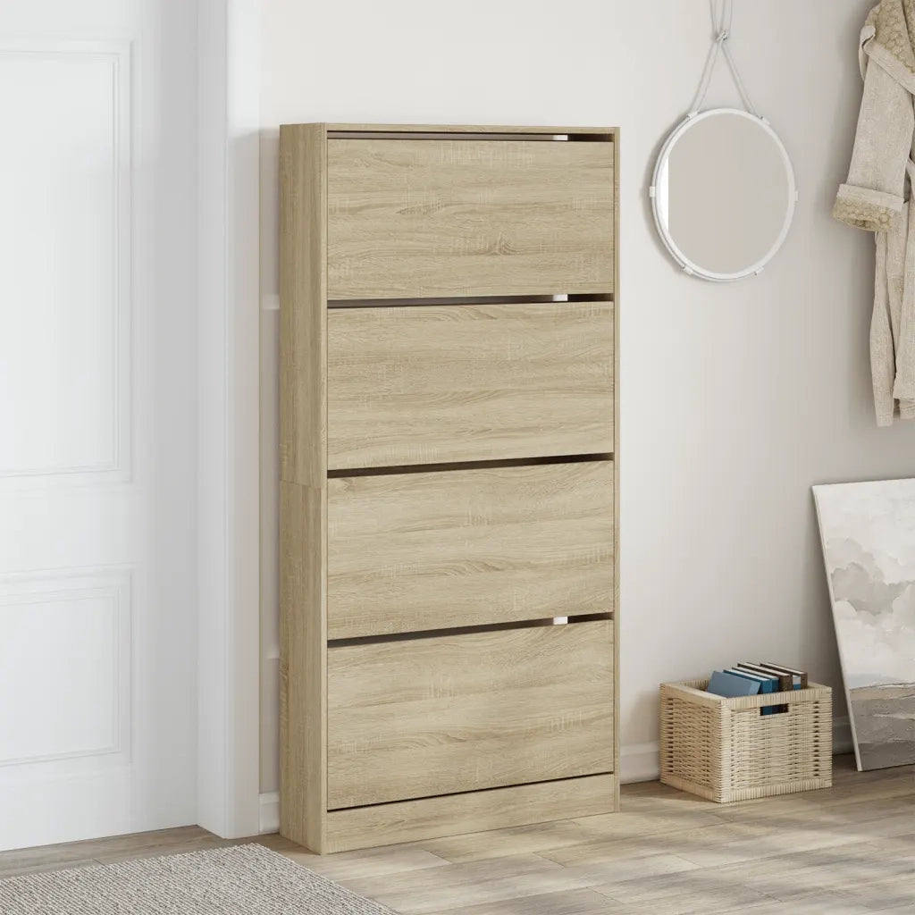 Scarpiera | Mobile per scarpe 4 Cassetti Ribaltabili Rovere Sonoma 80x21x163,5 cm