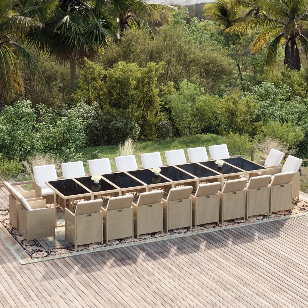 Set da Pranzo per Giardino 21pz con Cuscini in Polyrattan Beige cod mxl 35996