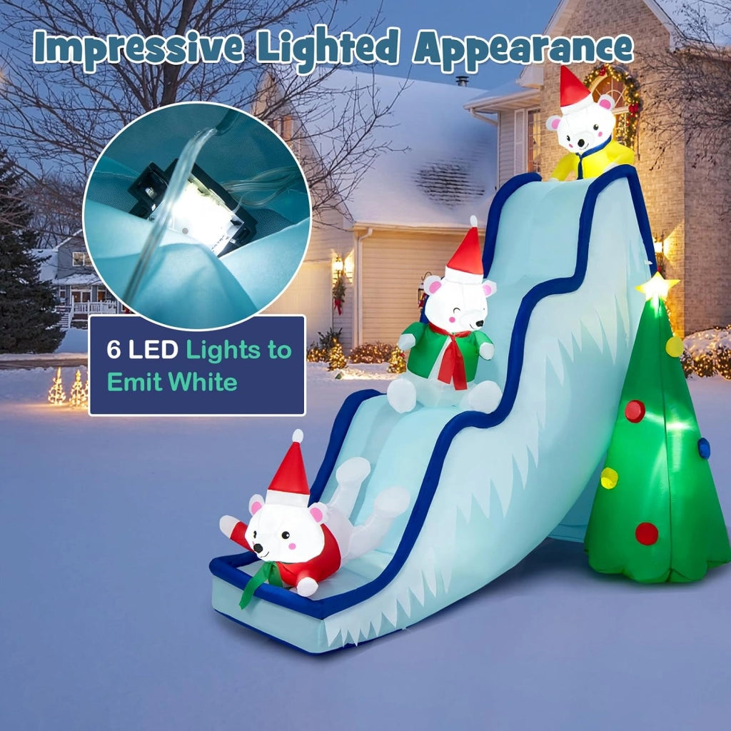SOARS Decoration Noel, orso polare su scivolo gonfiabile, 270 x 142 x 220 cm, con 6 luci LED bianche integrate, decorazione natalizia per esterni e interni casa per giardino, cortile, prato, soggiorno