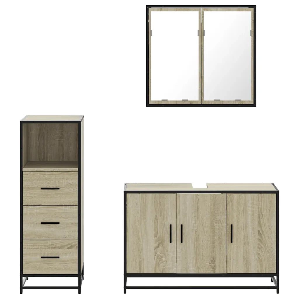 Set Mobili da Bagno 3 pz Rovere Sonoma in Legno Multistrato