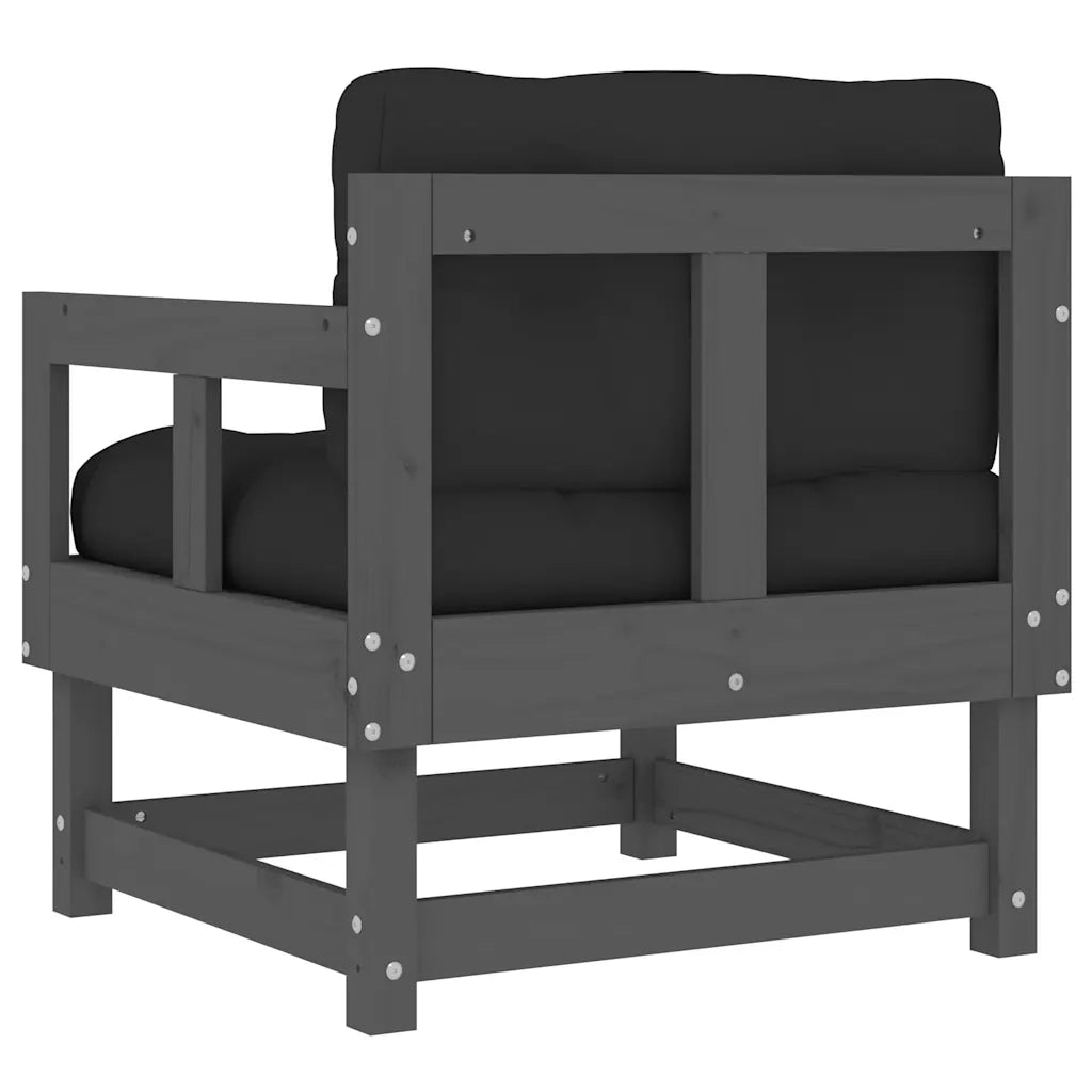 Sedia da patio-Sedie da Giardino con Cuscini 2pz Legno Massello di Pino Grigio 674385