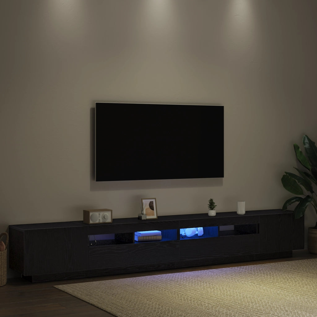 Mobile TV  con luci LED Rovere Nero 260x35x40 cm in Legno ingegnerizzato