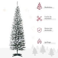 Albero di Natale Slim Artificiale 180 cm con Rami Realistici, Albero di Natale Innevato Alto e Stretto con Base Pieghevole, Verde