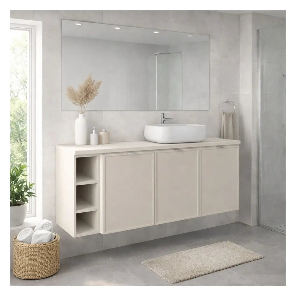 Set da bagno BRAZZA: mobile sottolavabo con armadietti 140cm con nicchie a vista + piano per lavabo